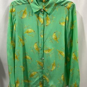 Leifsdottir Seaside Green Bird Print Blouse